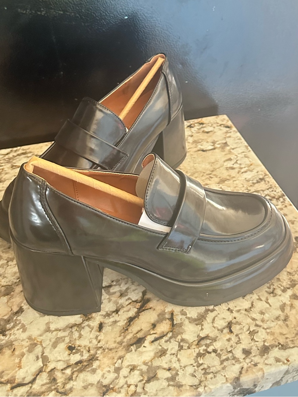 Madden Girl Black Chunky Heel Penny Loafers